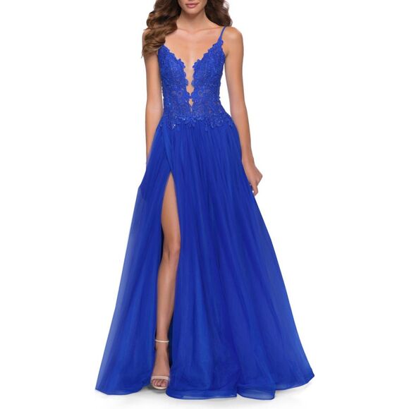 La Femme Royal Blue Lace Bodice Gown 488$ - Size 10 - Picture 1 of 10